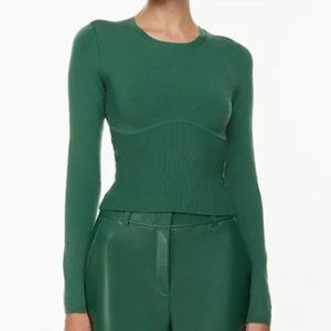 NWT Aritzia Babaton Long Sleeve Crop Top Sculpt Knit Green